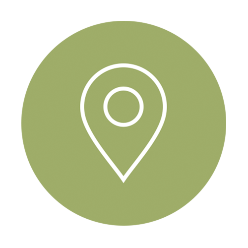 Círculo verde con el icono de un pin de mapa en blanco