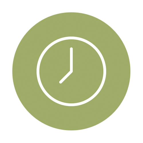 Círculo verde con el icono de un reloj en blanco